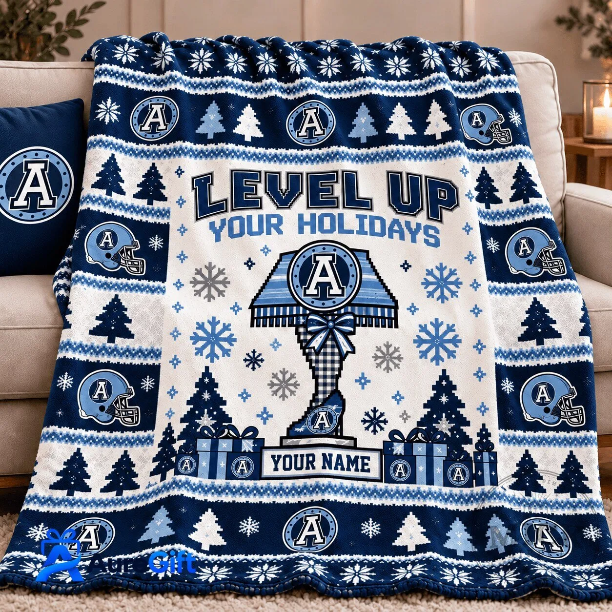 Toronto Argonauts Level Up Your Holidays Personalized Christmas Fleece Blanket