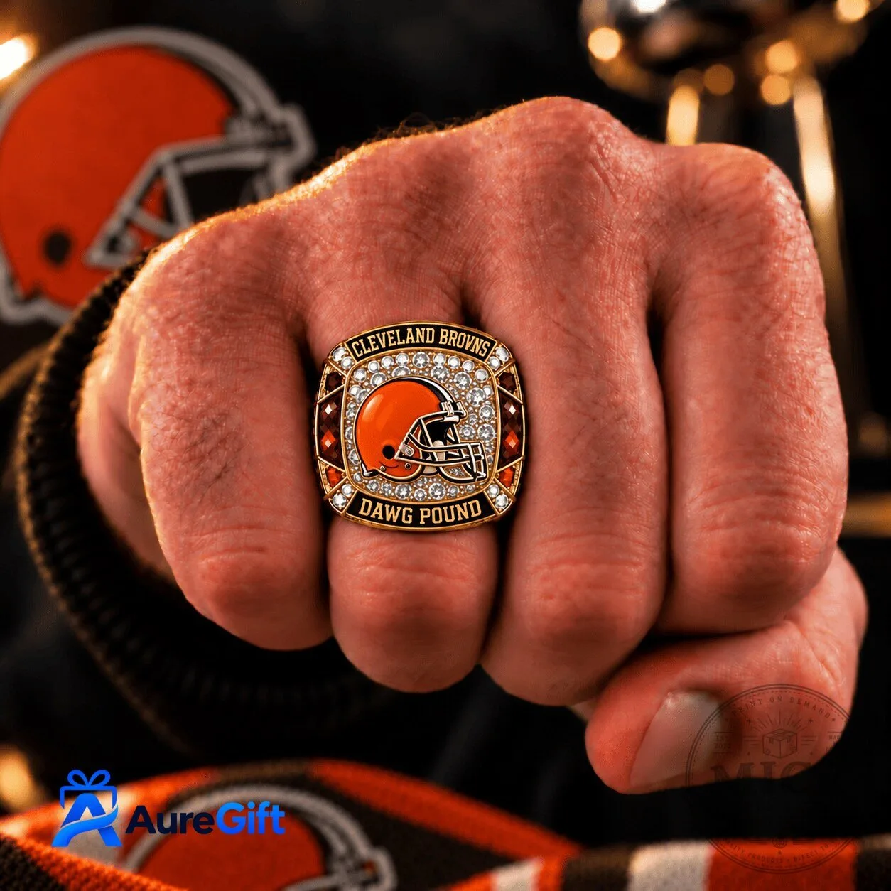 Cleveland Browns Football Team Championship Ring with Helmet and Dawg Pound Design 3 Cleveland Browns Football Team Championship Ring with Helmet and Dawg Pound Design