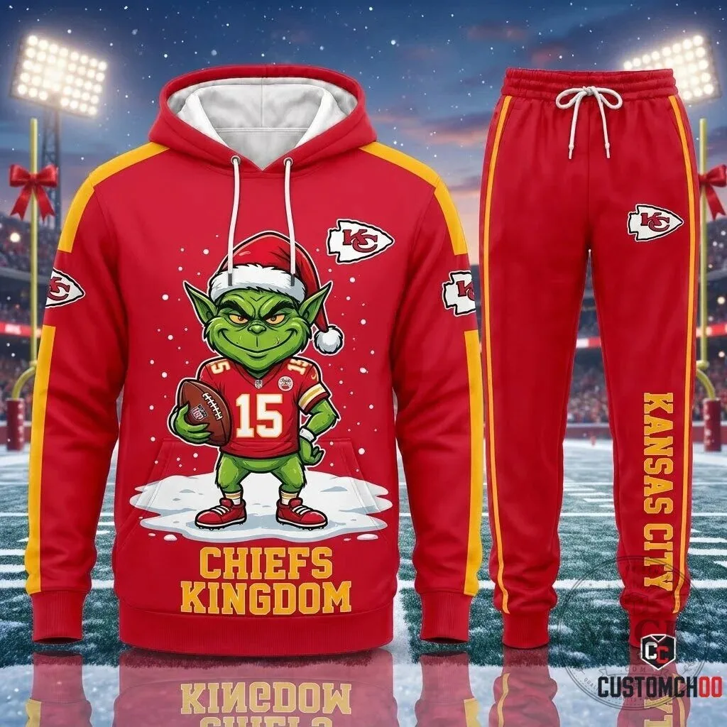 Kansas City Chiefs Grinch Christmas Football Fan Red Hoodie and Sweatpants Set 41 Kansas City Chiefs Grinch Christmas Football Fan Red Hoodie and Sweatpants Set