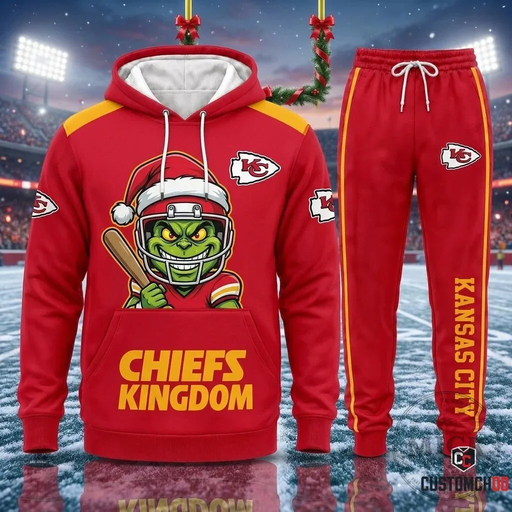 Kansas City Chiefs Grinch Christmas Football Fan Red Hoodie and Sweatpants Set 13 Kansas City Chiefs Grinch Christmas Football Fan Red Hoodie and Sweatpants Set