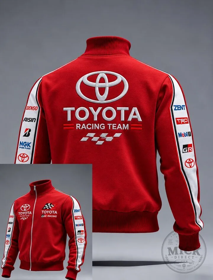 Toyota Racing Team Red Stand Collar Zip-Up Jacket with Sleeve Stripes