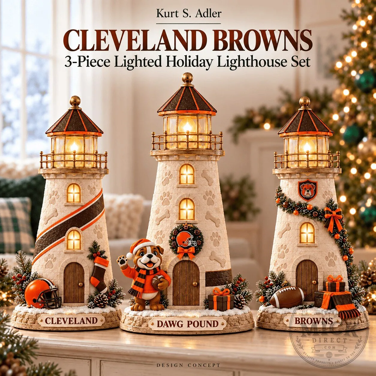 Cleveland Browns Lighted Holiday Lighthouse Set - 3 Piece Christmas Decor 3 Cleveland Browns Lighted Holiday Lighthouse Set - 3 Piece Christmas Decor