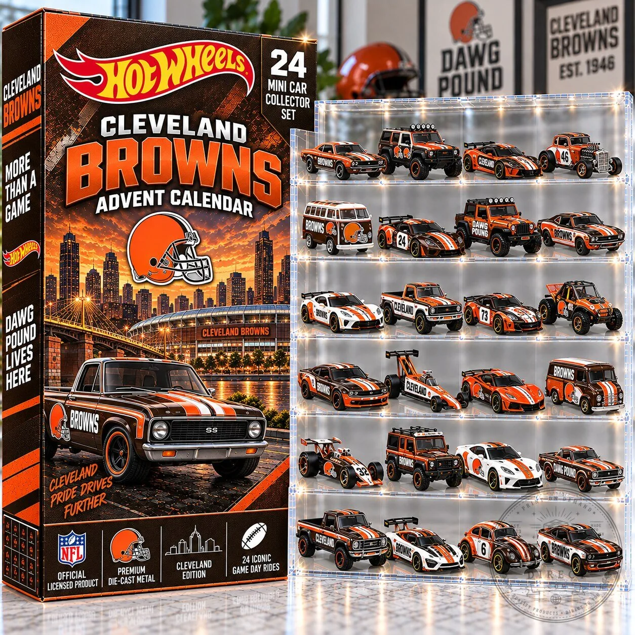 Hot Wheels Cleveland Browns 24 Iconic Game Day Rides Mini Car Collector Set