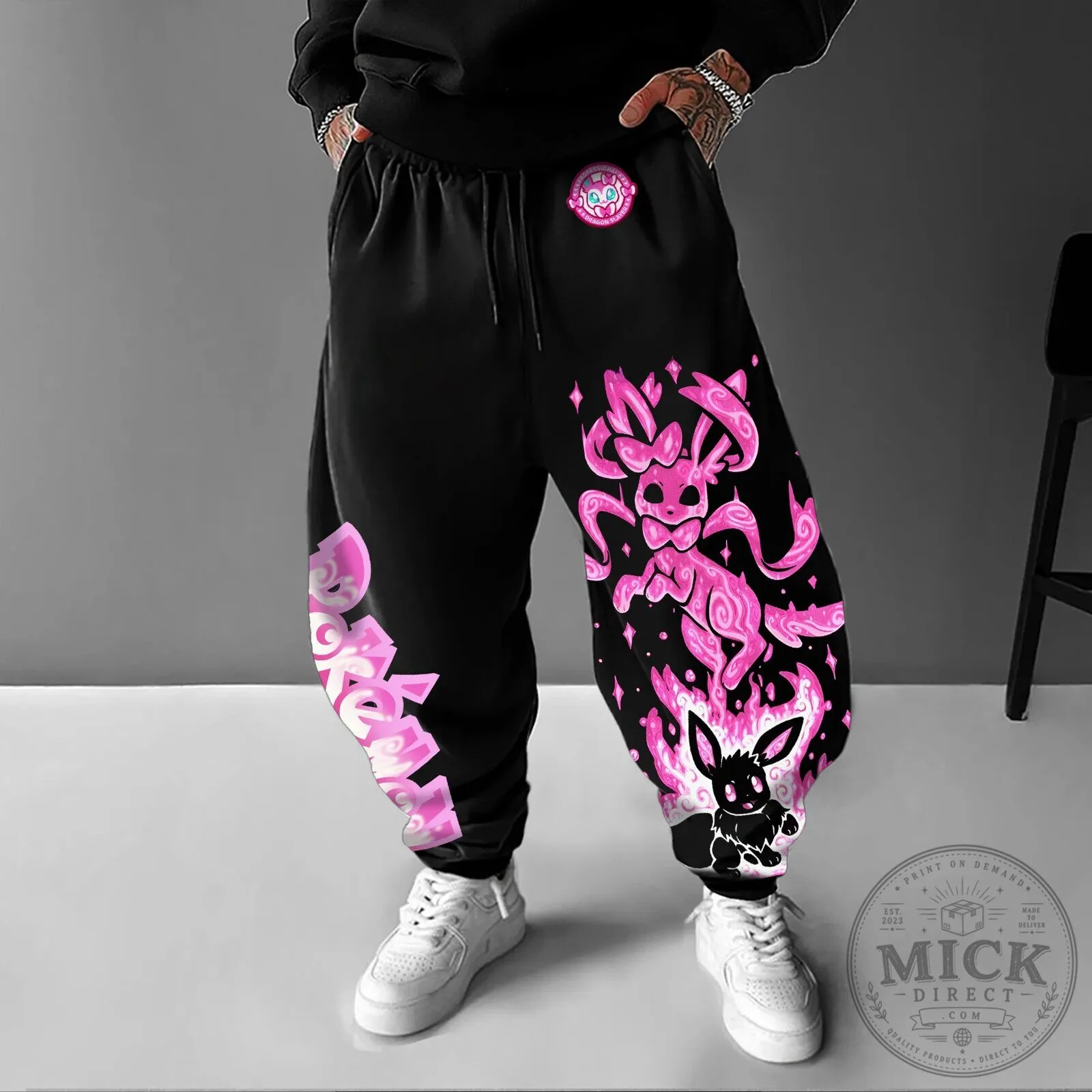 Pokemon Sylveon Eevee Evolution Pink Flame Graphic Unisex Jogger Pants