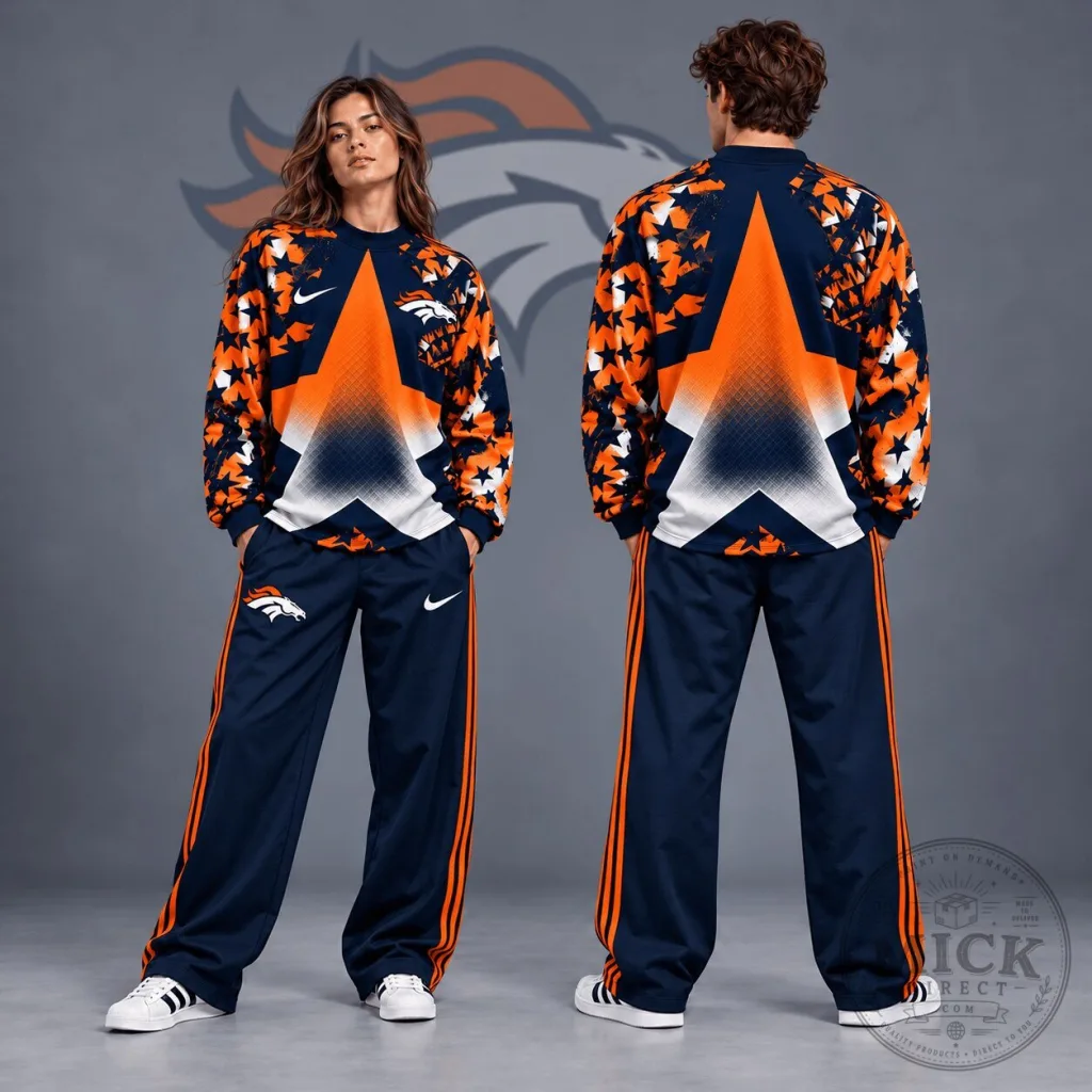 Denver Broncos Starburst Chevron Crewneck Sweatshirt Denver Broncos Starburst Chevron Crewneck Sweatshirt
