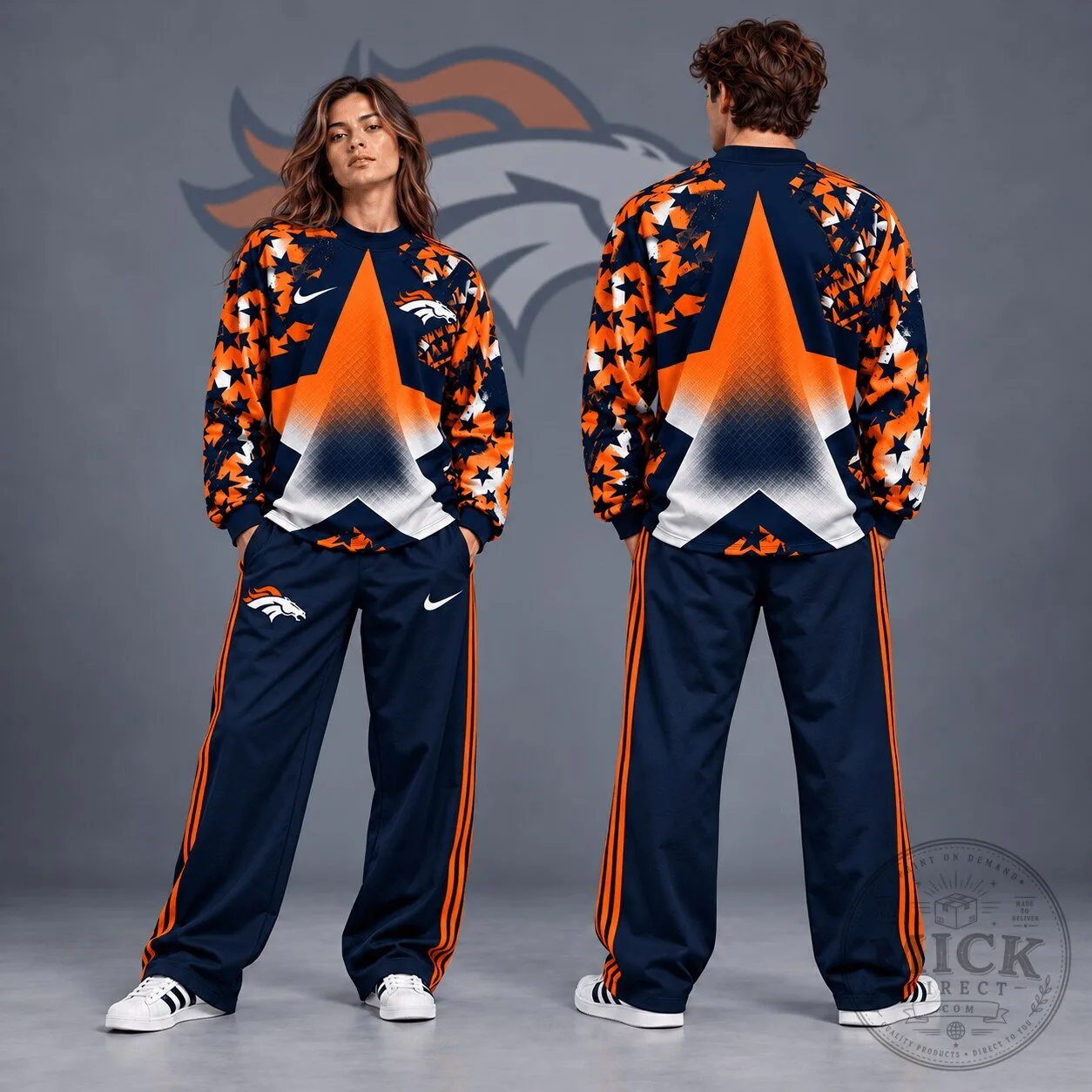 Denver Broncos Starburst Chevron Crewneck Sweatshirt 5 Denver Broncos Starburst Chevron Crewneck Sweatshirt