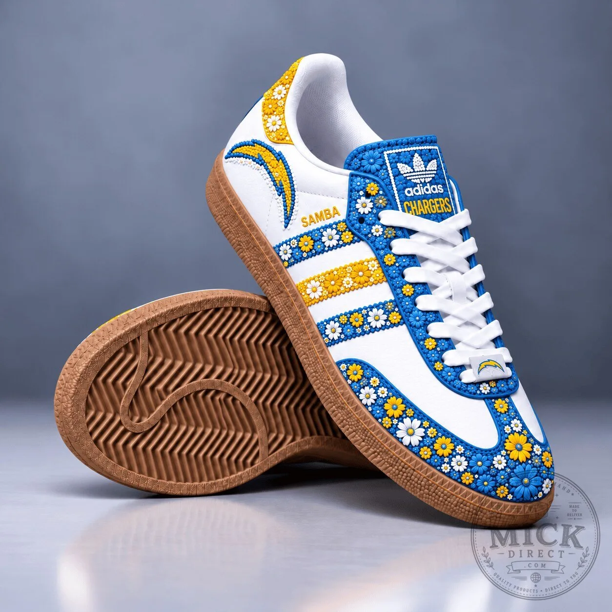 Los Angeles Chargers Floral Pattern White Adidas Samba Shoes