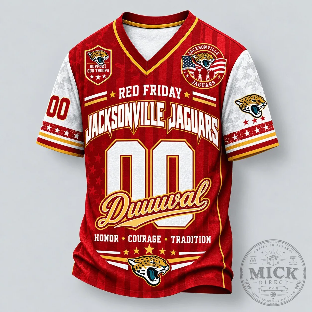 Jacksonville Jaguars Red Friday Support Our Troops Honor Courage Tradition Football Jersey