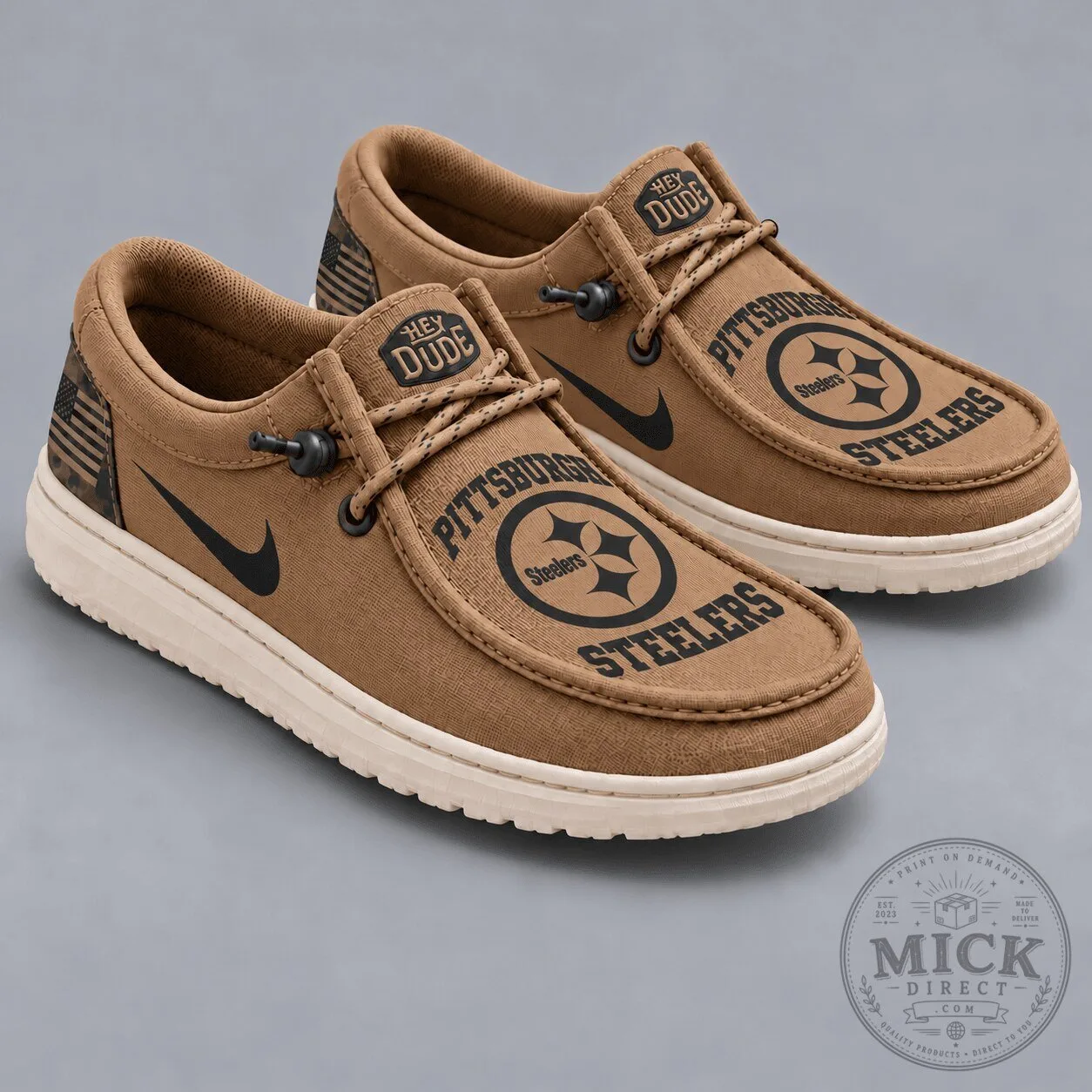 Pittsburgh Steelers Football Team Logo Brown Loafer Shoes