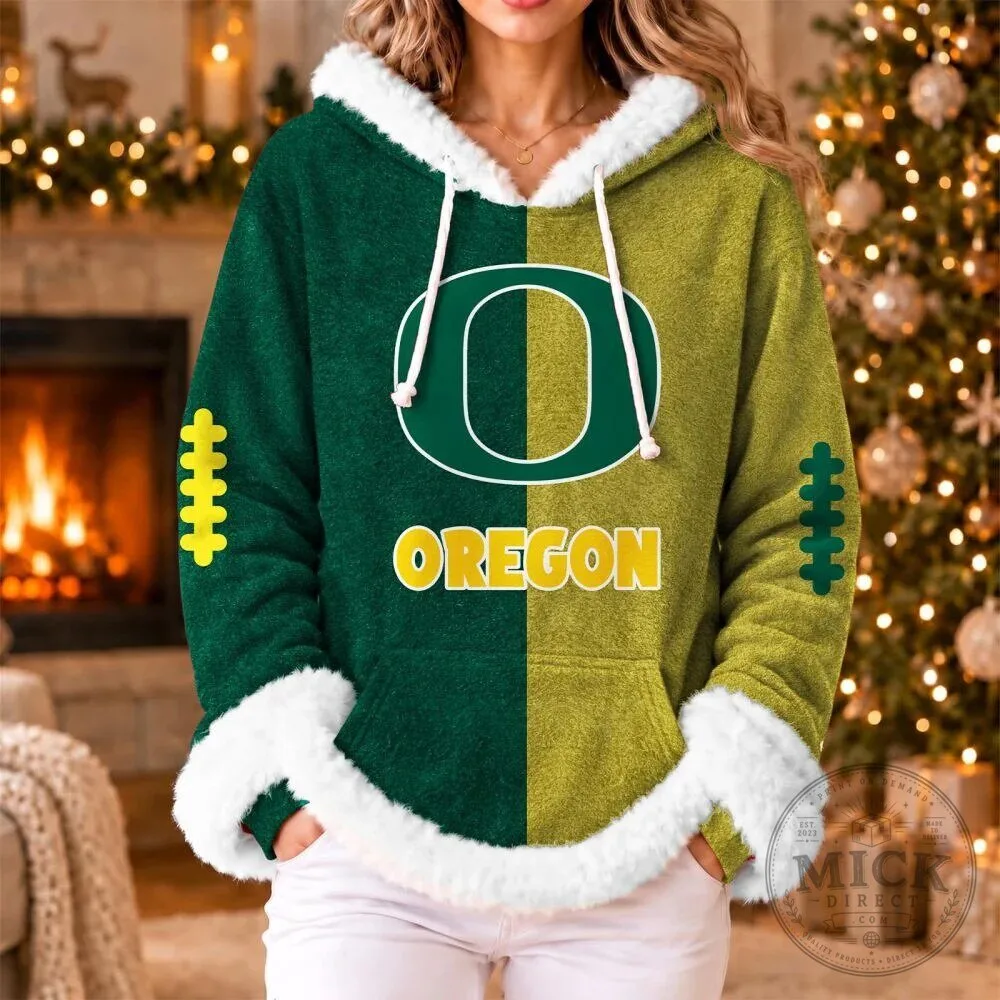 Oregon Ducks Football Team Green Yellow Christmas Hoodie for Women