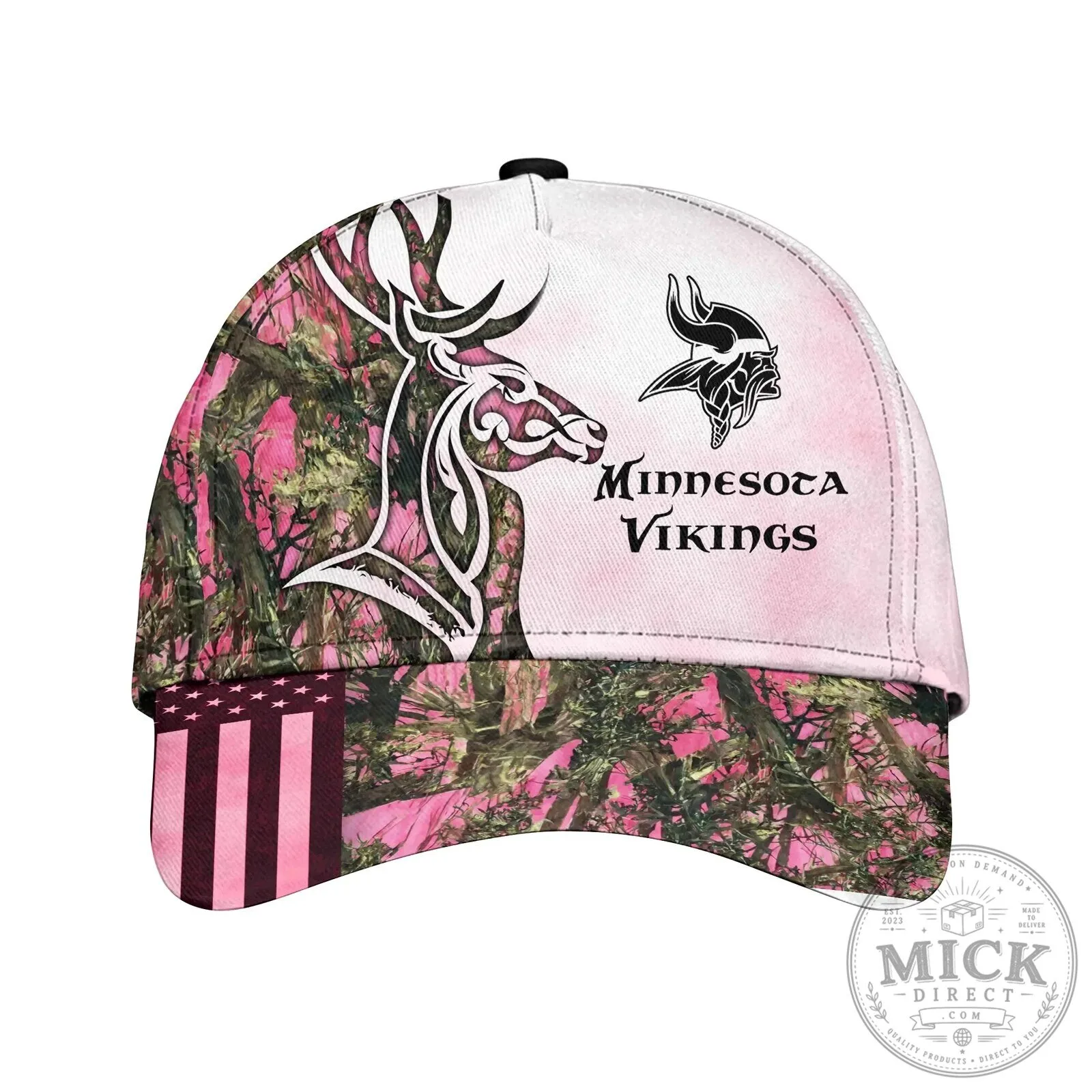 Minnesota Vikings Deer Hunting Pink Camouflage American Flag Cap Hat