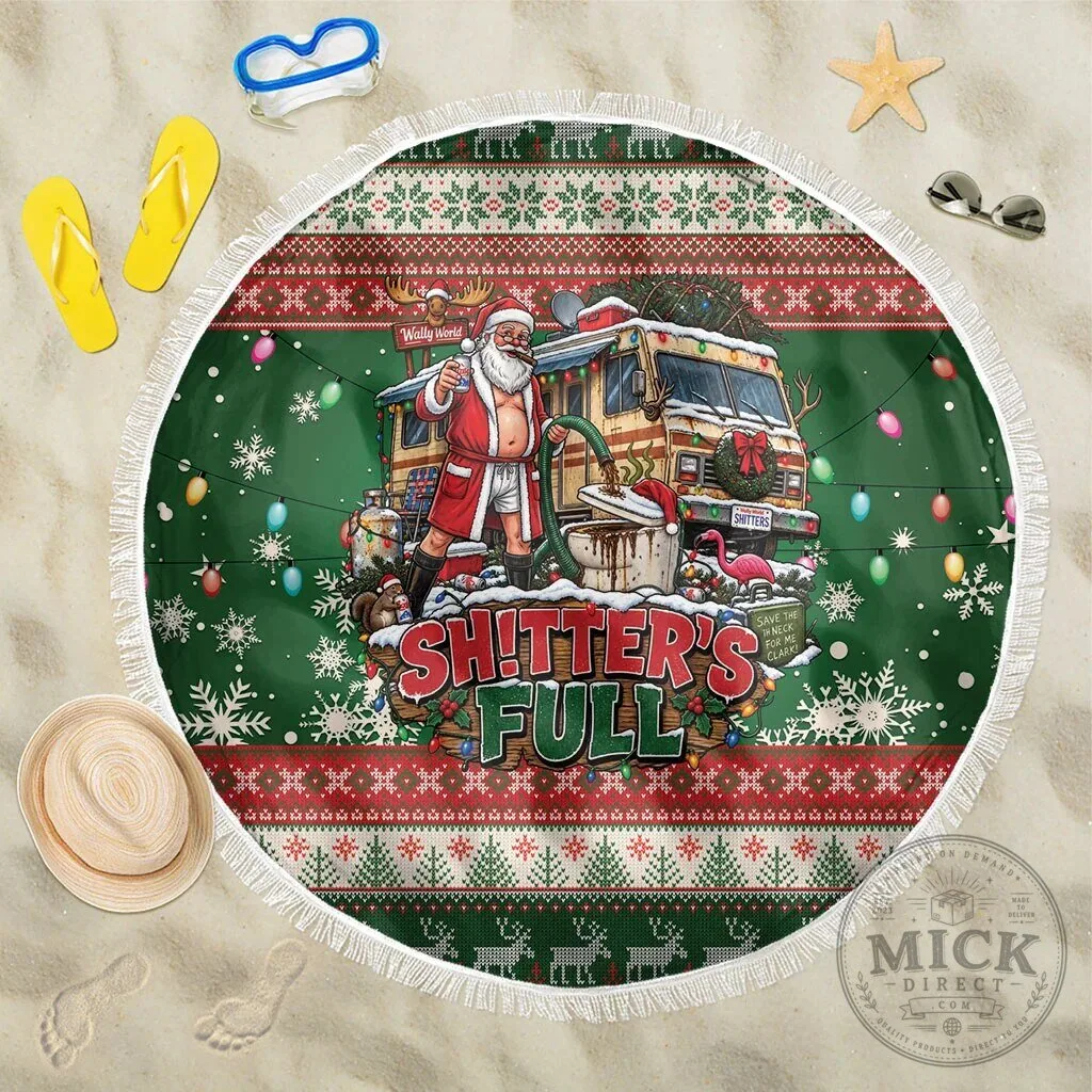 Christmas Vacation Shitter's Full Funny Ugly Sweater Pattern Round Beach Blanket