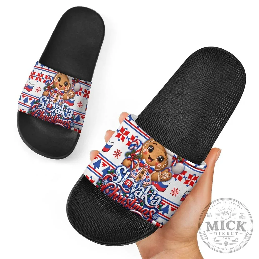 Slovakia Christmas Gingerbread Man Candy Cane Fair Isle Slide Sandals 9 Slovakia Christmas Gingerbread Man Candy Cane Fair Isle Slide Sandals