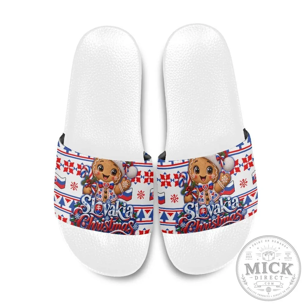 Slovakia Christmas Gingerbread Man Candy Cane Fair Isle Slide Sandals 10 Slovakia Christmas Gingerbread Man Candy Cane Fair Isle Slide Sandals