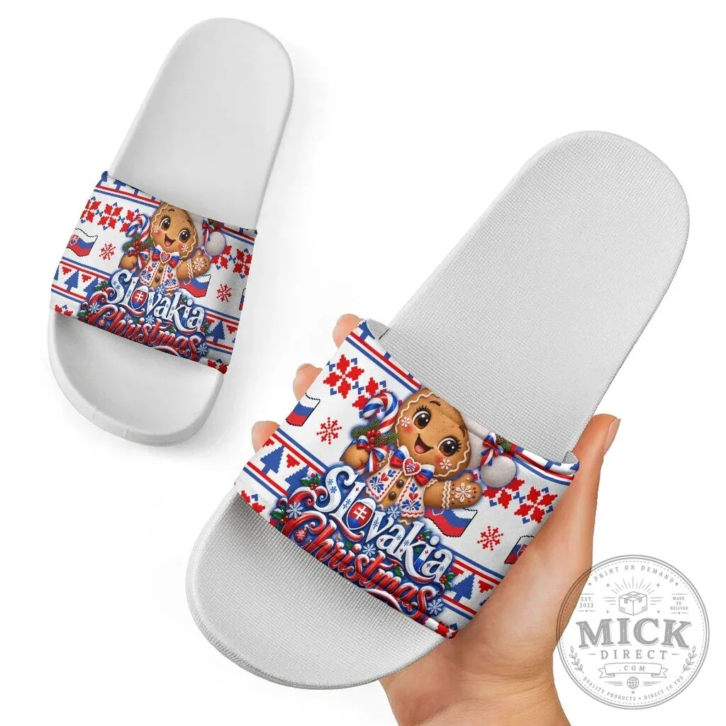 Slovakia Christmas Gingerbread Man Candy Cane Fair Isle Slide Sandals 11 Slovakia Christmas Gingerbread Man Candy Cane Fair Isle Slide Sandals