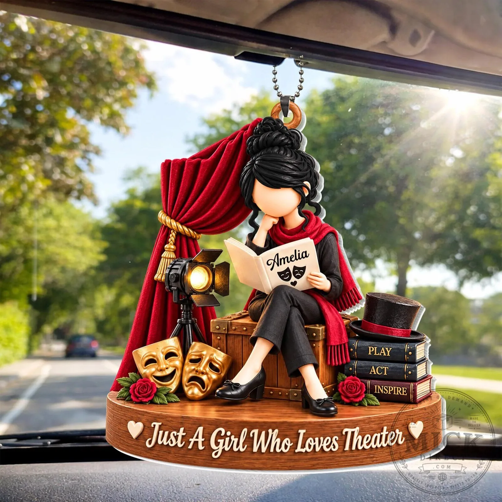 Personalized Just A Girl Who Loves Theater Car Hanging Ornament