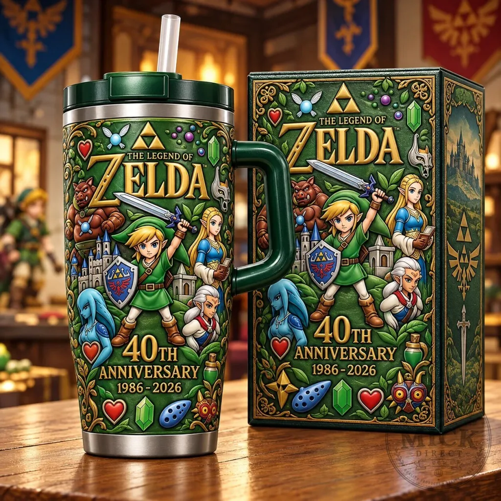Legend of Zelda 40th Anniversary Stainless Steel Tumbler with Handle Legend of Zelda 40th Anniversary Stainless Steel Tumbler with Handle