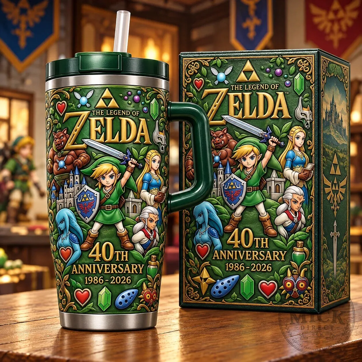 Legend of Zelda 40th Anniversary Stainless Steel Tumbler with Handle