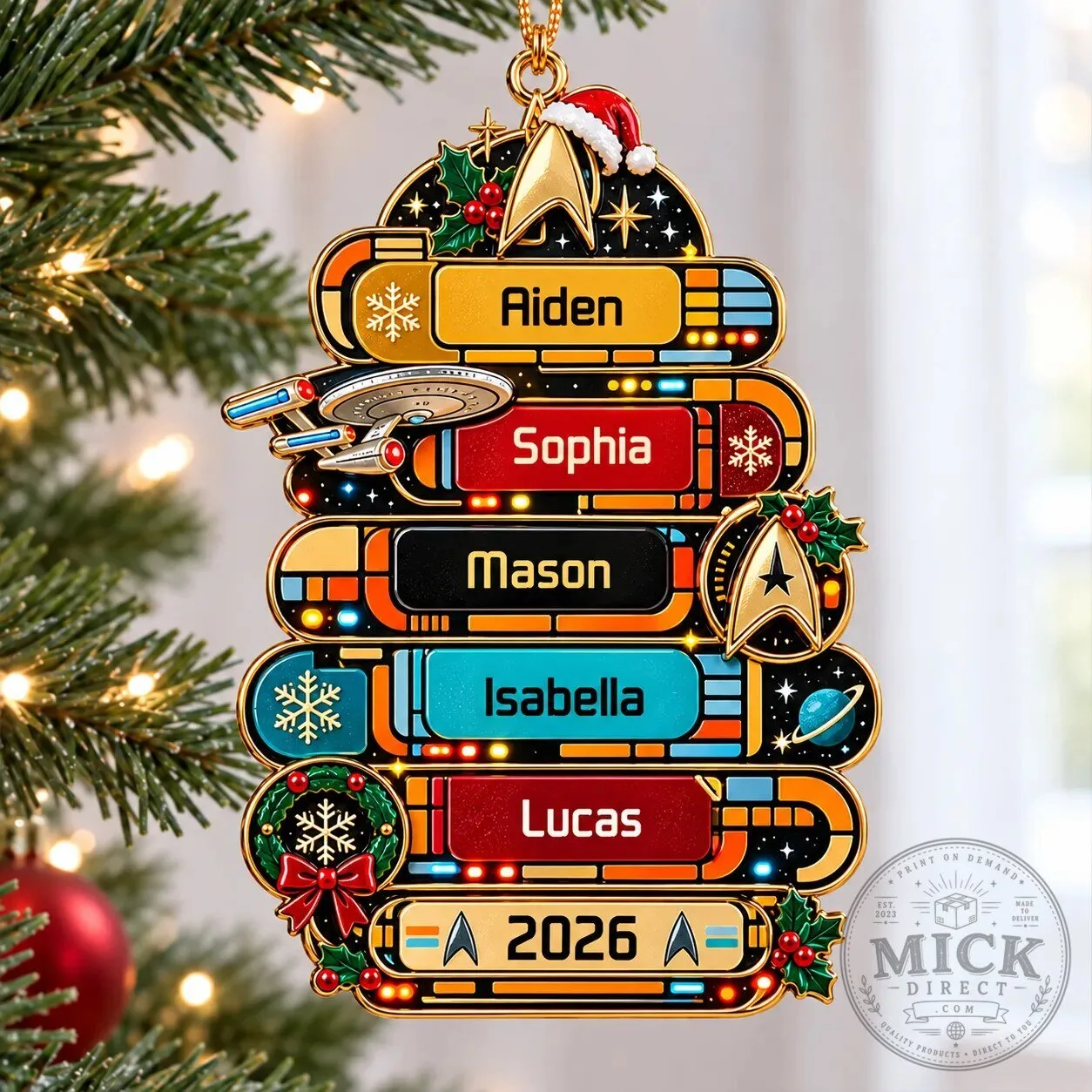 Personalized Star Trek Christmas Tree Ornament with Family Names and Year