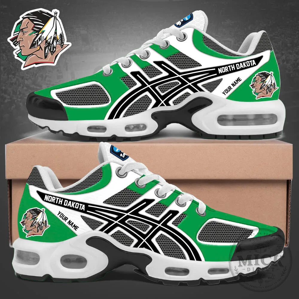 North Dakota Fighting Hawks Personalized Green Air Max Plus Sneakers