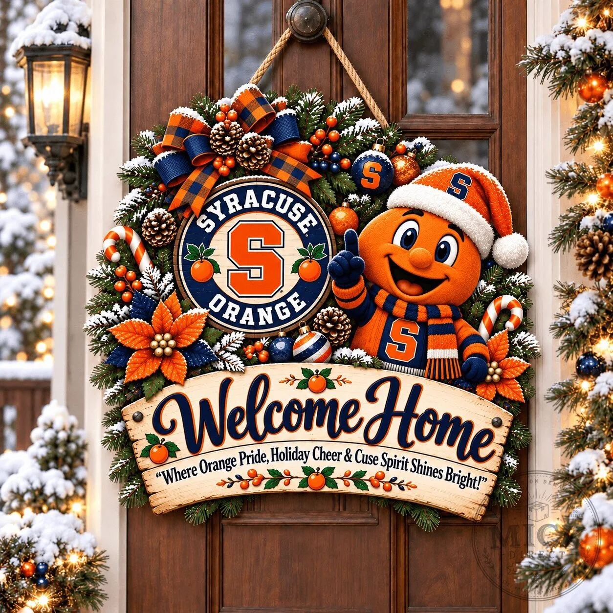Syracuse Orange Otto Mascot Christmas Welcome Home Holiday Door Hanger