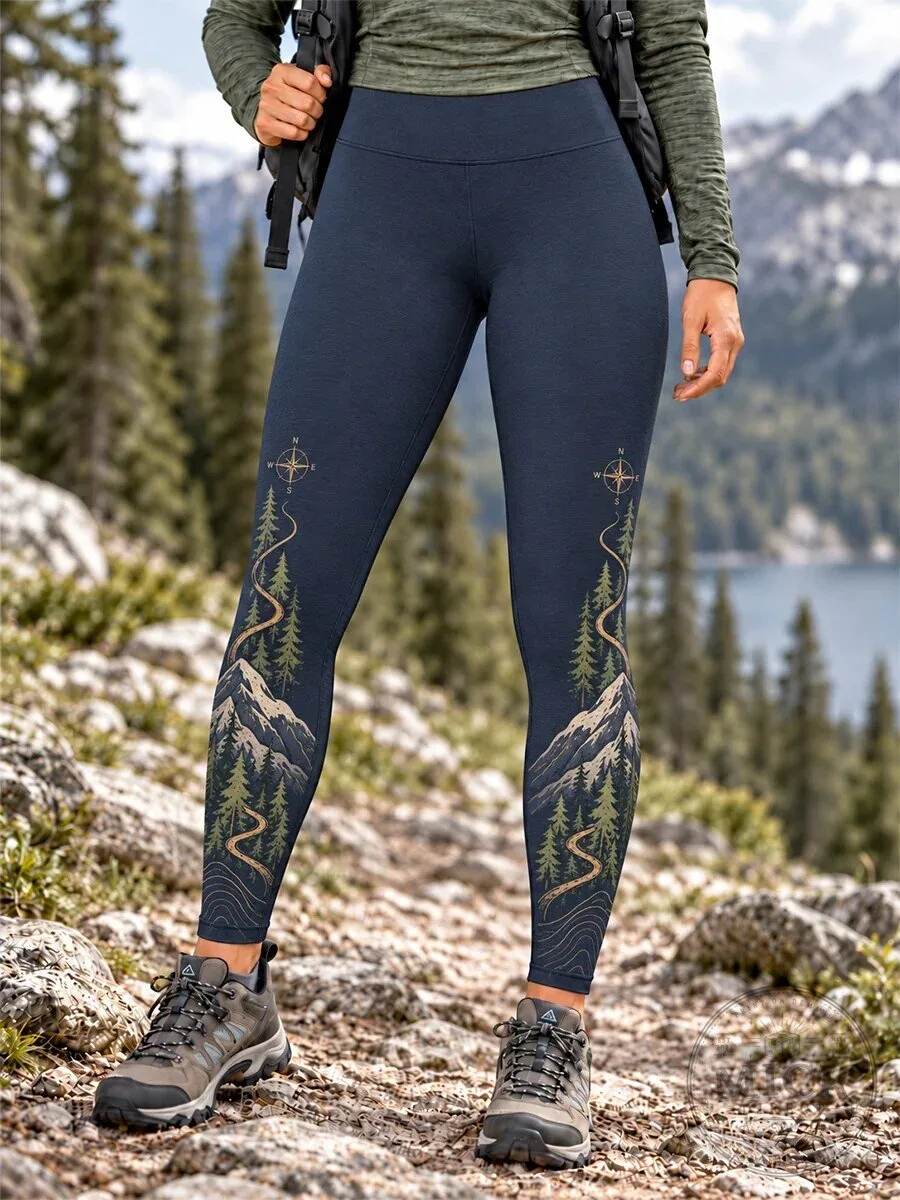 Women's Wilderness Trail Print Hiking Lovers Leggings