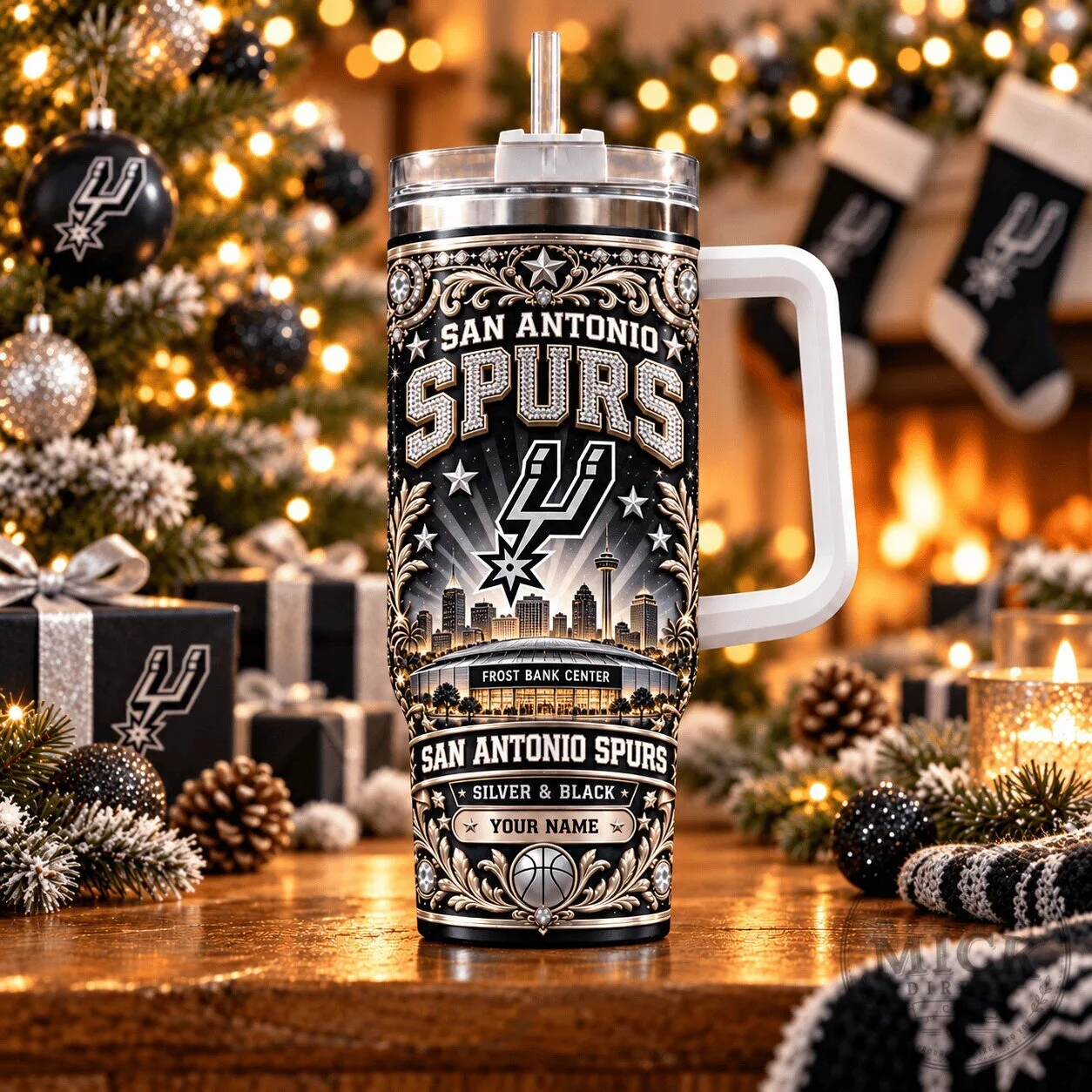 San Antonio Spurs Basketball Team Personalized Stainless Steel Tumbler with Handle