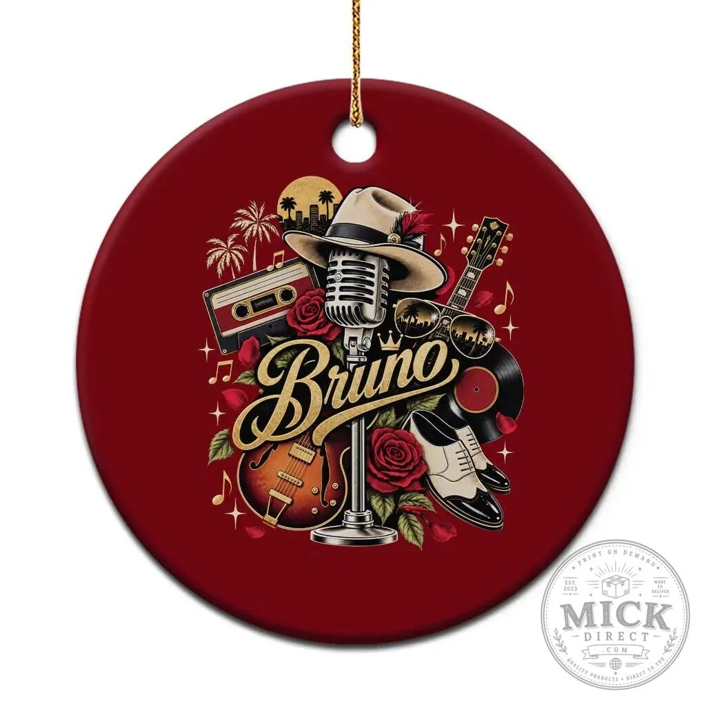 Bruno Mars Music Fan Art Vintage Style Red Round Christmas Tree Ornament