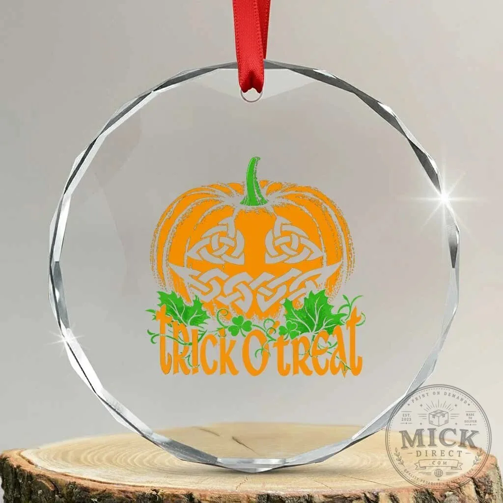 Trick Or Treat Irish Celtic Knot Jack O Lantern Pumpkin Halloween Spooky Crystal Ornament