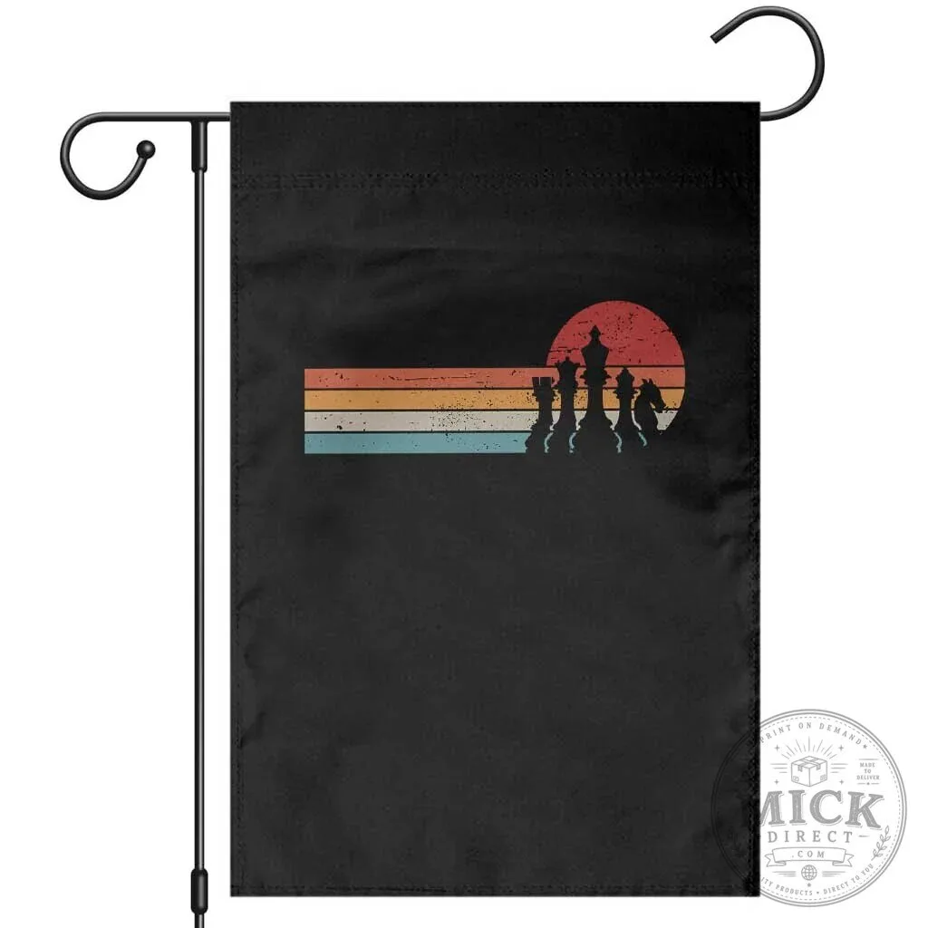 Retro Chess Player Sunset Silhouette Garden Flag for Board Game Lovers 1 Retro Chess Player Sunset Silhouette Garden Flag for Board Game Lovers