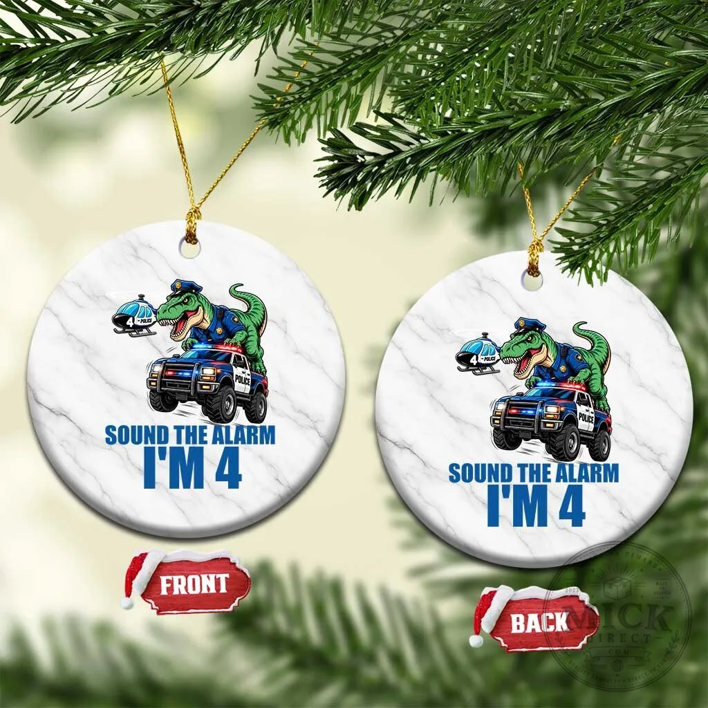 Funny Police Car Dinosaur Fourth Birthday Ceramic Ornament