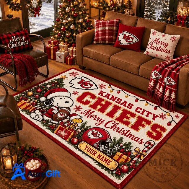 Kansas City Chiefs Snoopy Merry Christmas NFL Football Area Rug