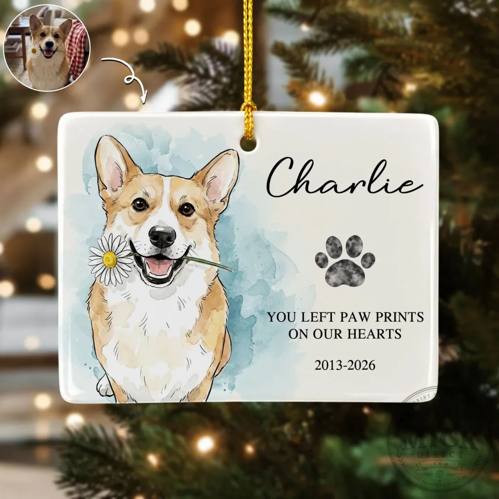 Personalized Pet Memorial Forever In Our Hearts Dog Photo Watercolor Art Ornament Personalized Pet Memorial Forever In Our Hearts Dog Photo Watercolor Art Ornament