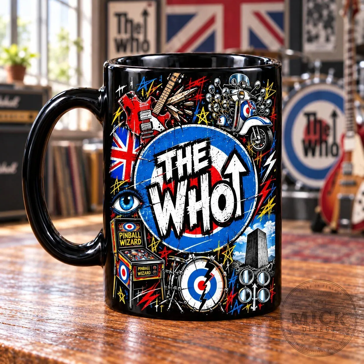 The Who Graffiti Art Mod Rock Band Music Pinball Wizard Black Coffee Mug
