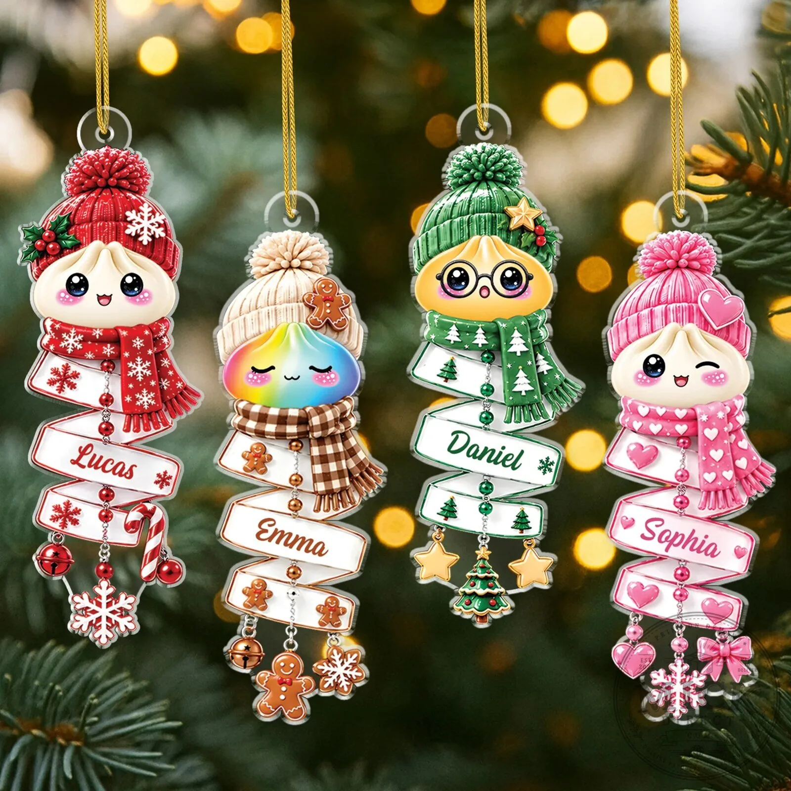 Personalized Cute Dumpling Character Christmas Tree Acrylic Ornament