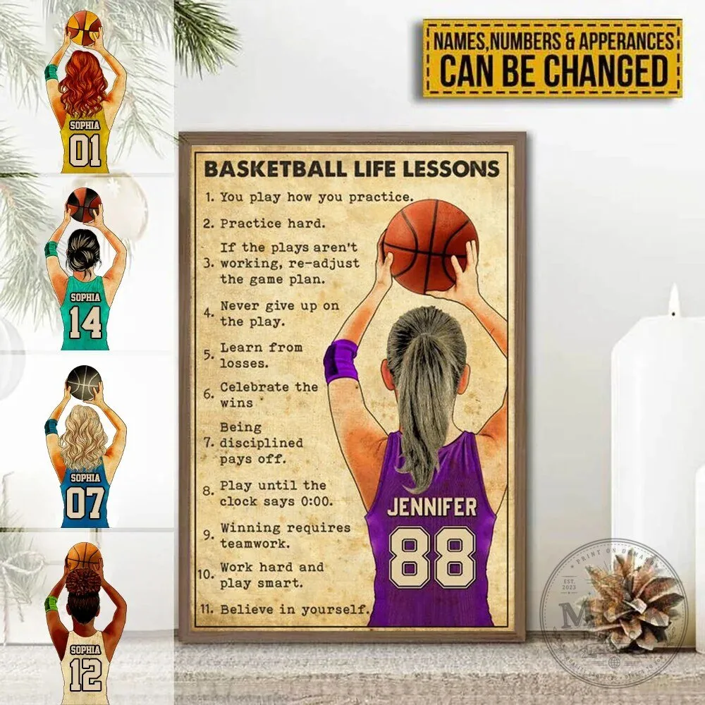 Personalized Basketball Life Lessons Player Custom Name Number Poster Wall Art
