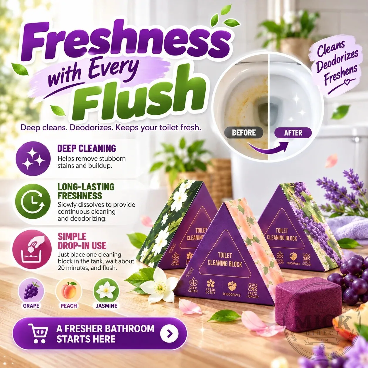 Toilet Cleaning Block Deep Clean Deodorizing Fresh Scent