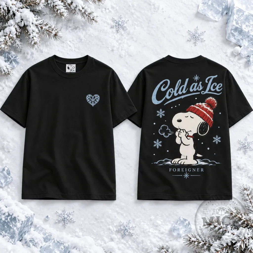 Foreigner Snoopy Cold As Ice Winter Black T-Shirt for Rock Music Fans Foreigner Snoopy Cold As Ice Winter Black T-Shirt for Rock Music Fans