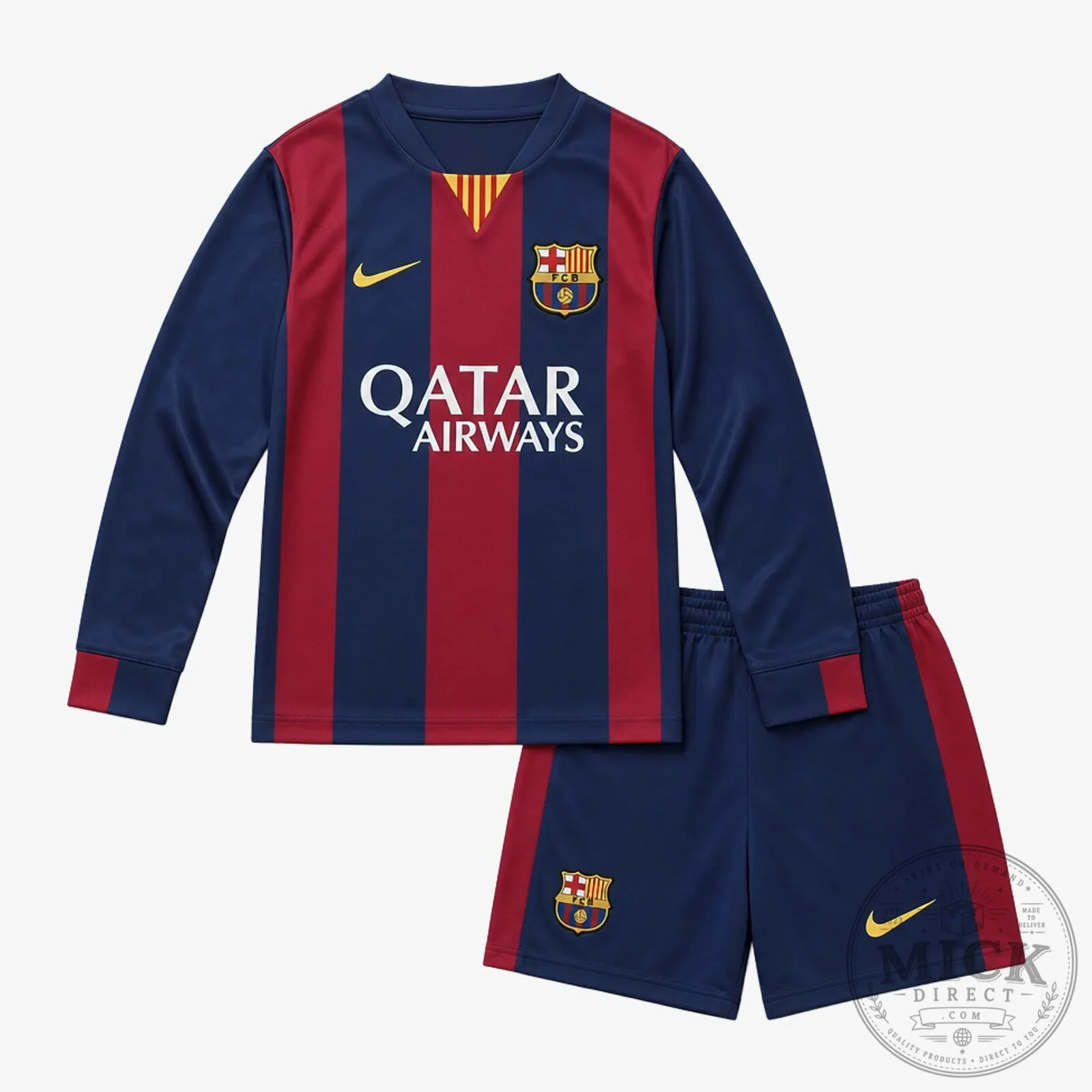 Barcelona Football Club 2014-2015 Home Kit Long Sleeve Kids Football Jersey