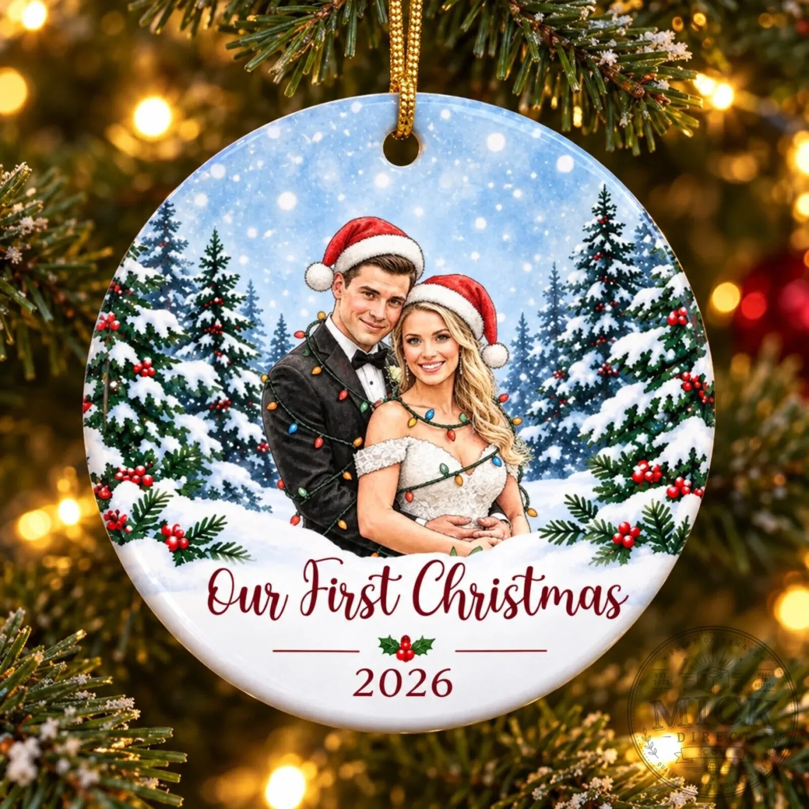 Our First Christmas Personalized Photo Ornament for Couples and Newlyweds