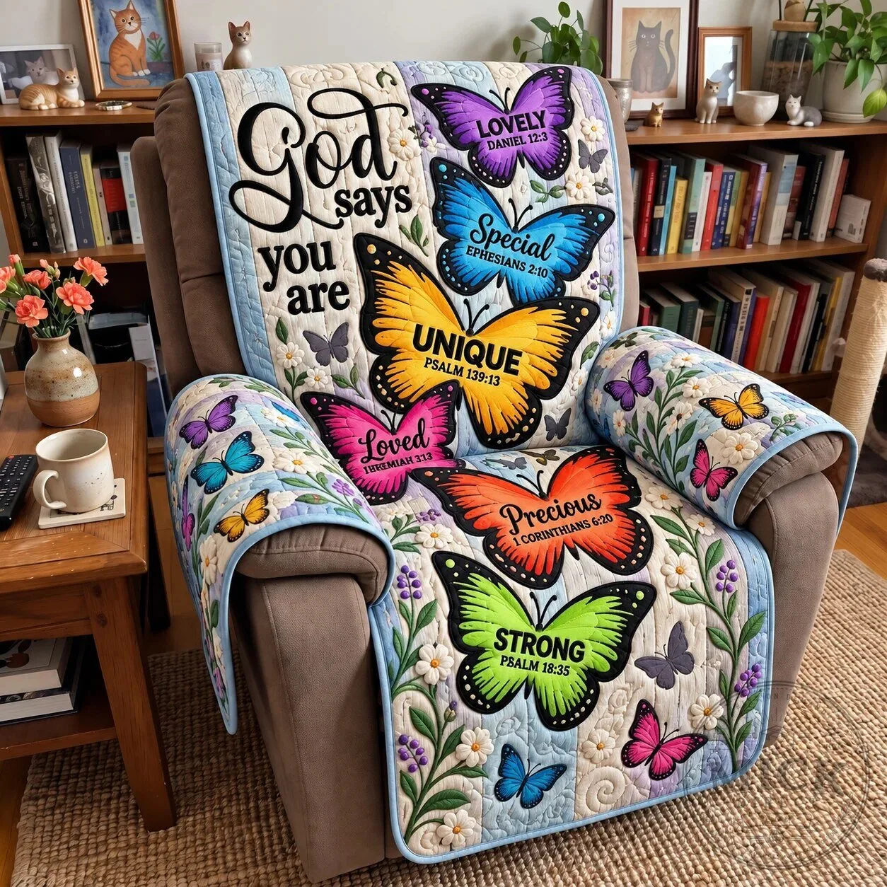 God Says You Are Loved Butterfly Christian Quilted Sofa Cover