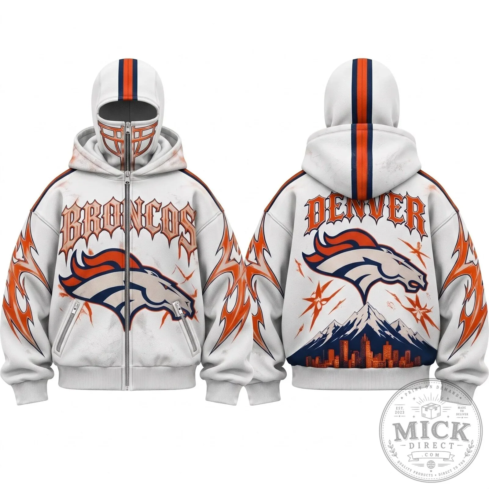 Denver Broncos Gothic Style Full Zip Up Hoodie with Face Mask 11 Denver Broncos Gothic Style Full Zip Up Hoodie with Face Mask