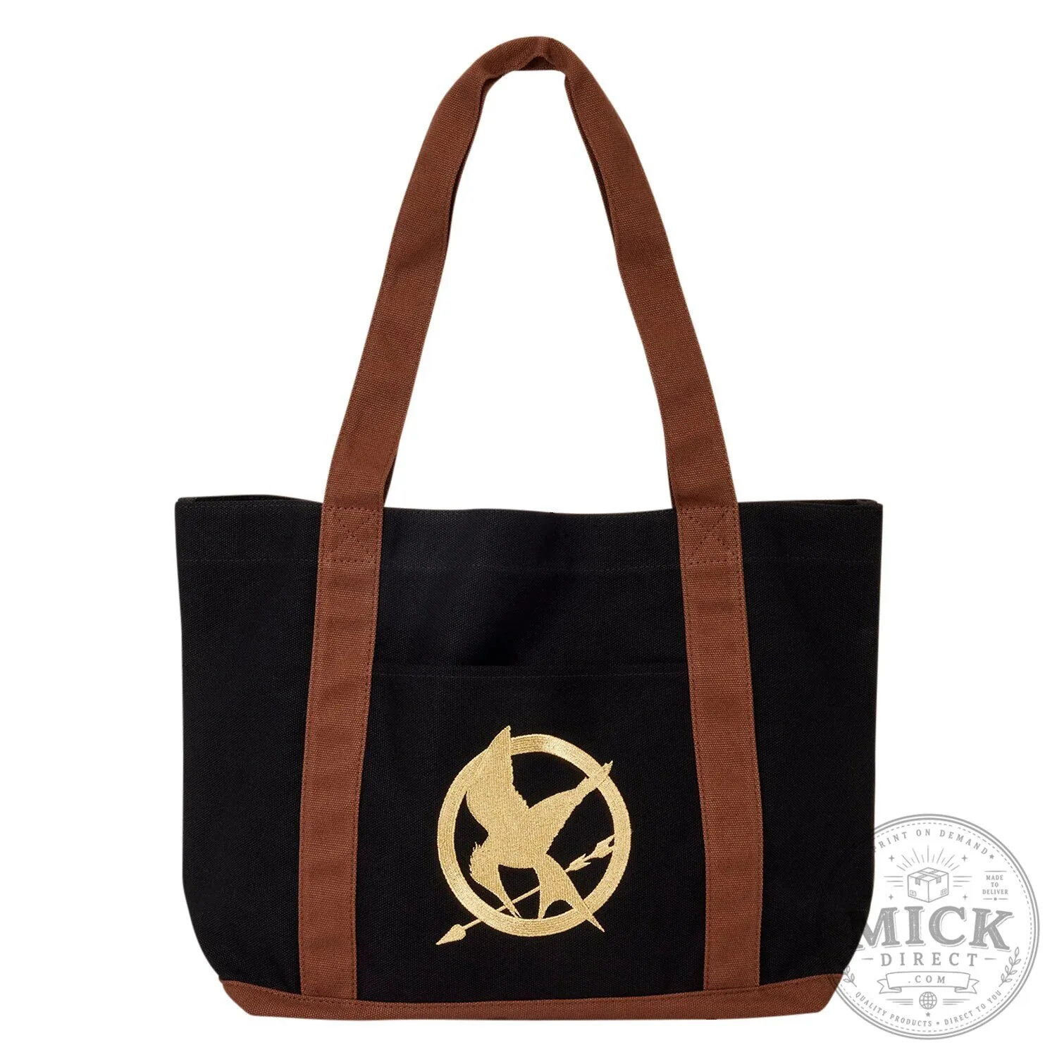 The Hunger Games Mockingjay Gold Symbol Black Canvas Tote Bag
