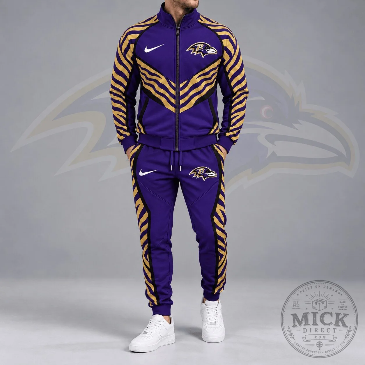 Baltimore Ravens Dynamic Tiger Stripe Full Zip Track Jacket and Jogger Pants Set