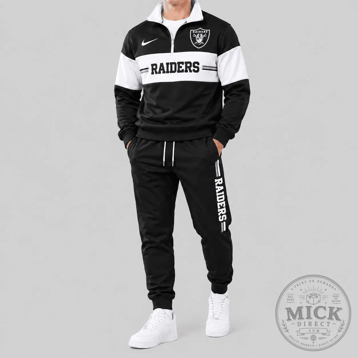Quarter-Zip Sweatshirt with Black and White Chest Stripe for Las Vegas Raiders