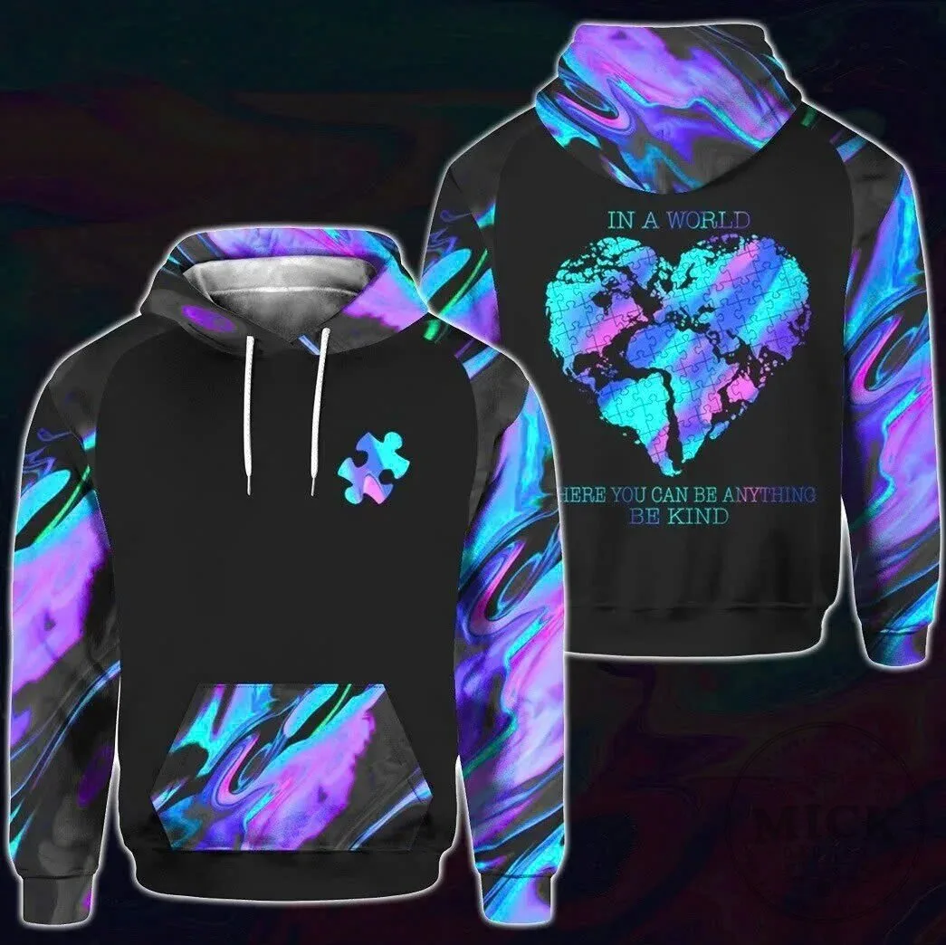 Autism Awareness Be Kind Puzzle Heart Black Hoodie