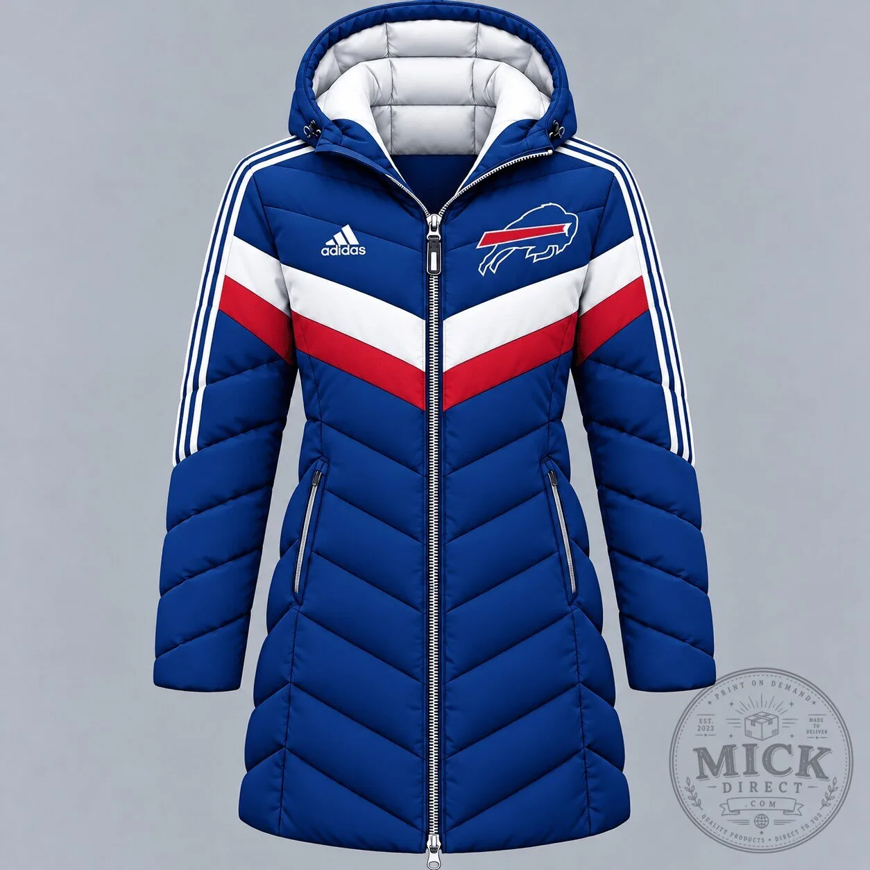 Buffalo Bills NFL Adidas Arctic Shield Chevron Long Hooded Puffer Jacket