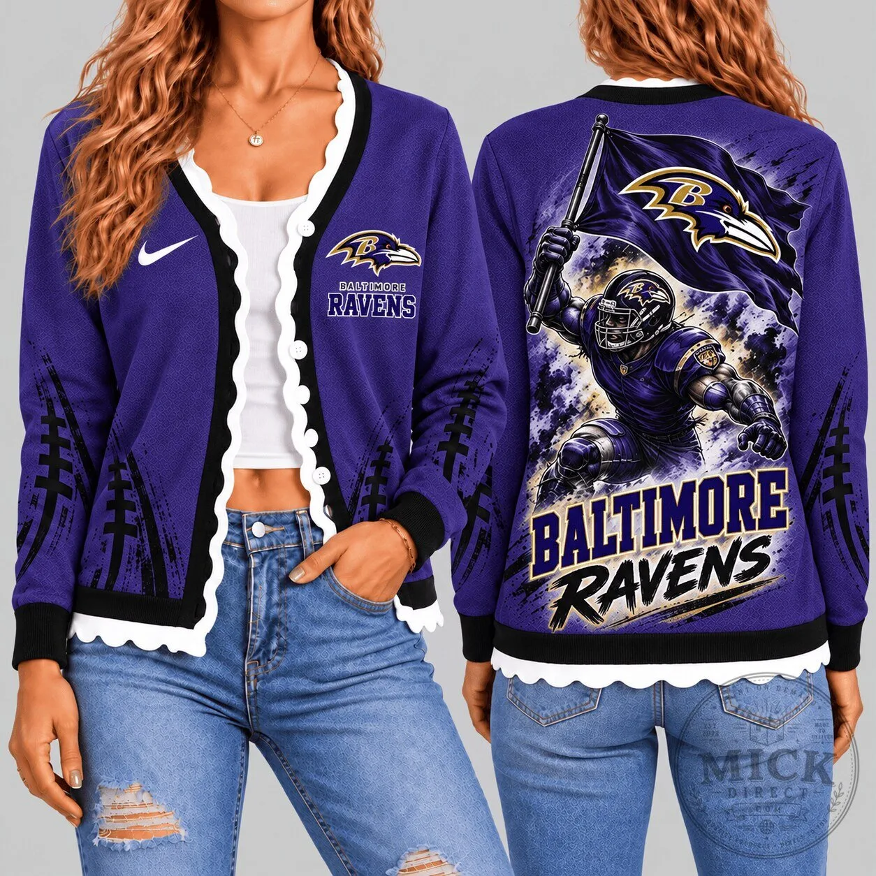 Baltimore Ravens NFL Warrior Flag Knit Cardigan for Women 3 Baltimore Ravens NFL Warrior Flag Knit Cardigan for Women