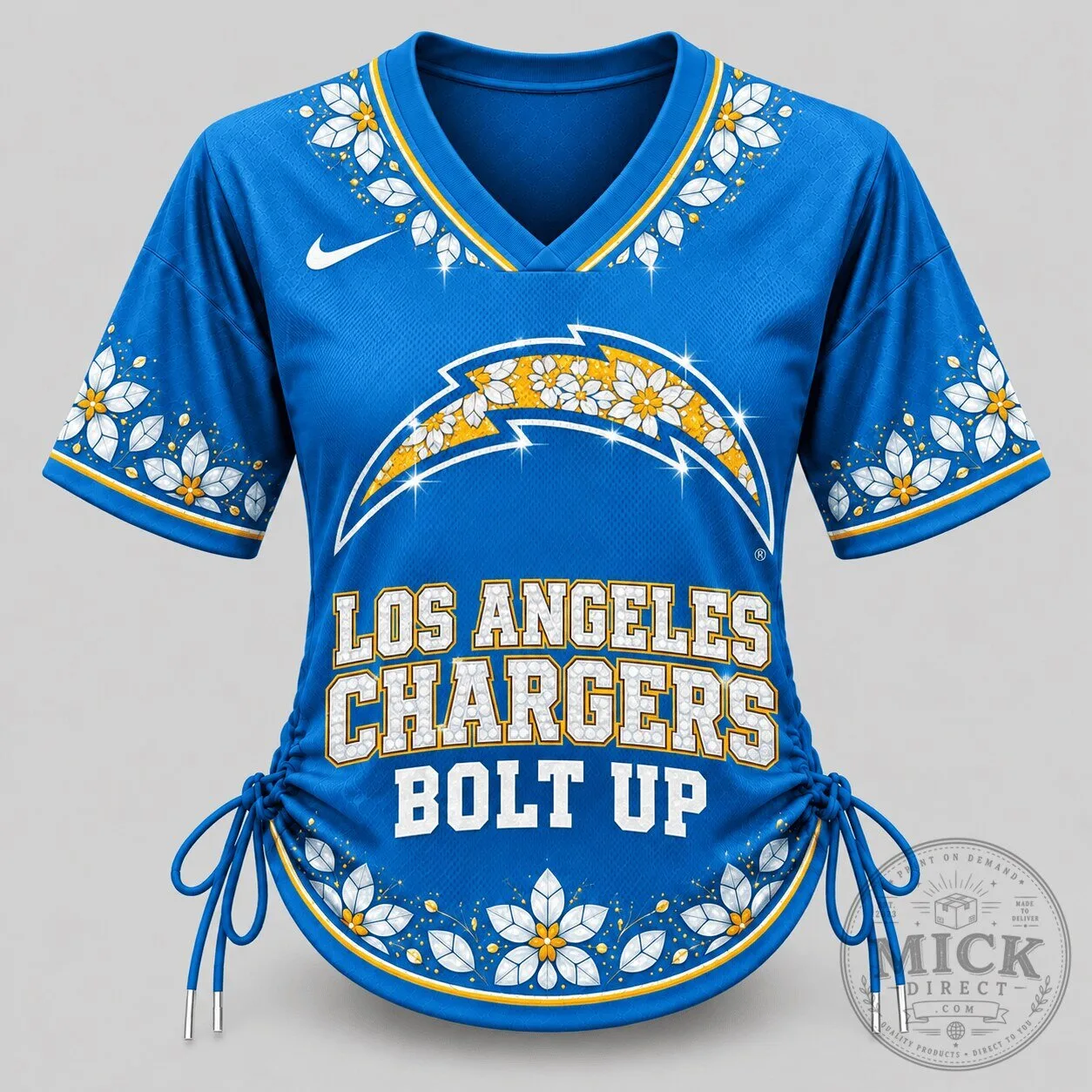 Los Angeles Chargers Women's Floral Lace-Up Football Jersey Top 1 Los Angeles Chargers Women's Floral Lace-Up Football Jersey Top