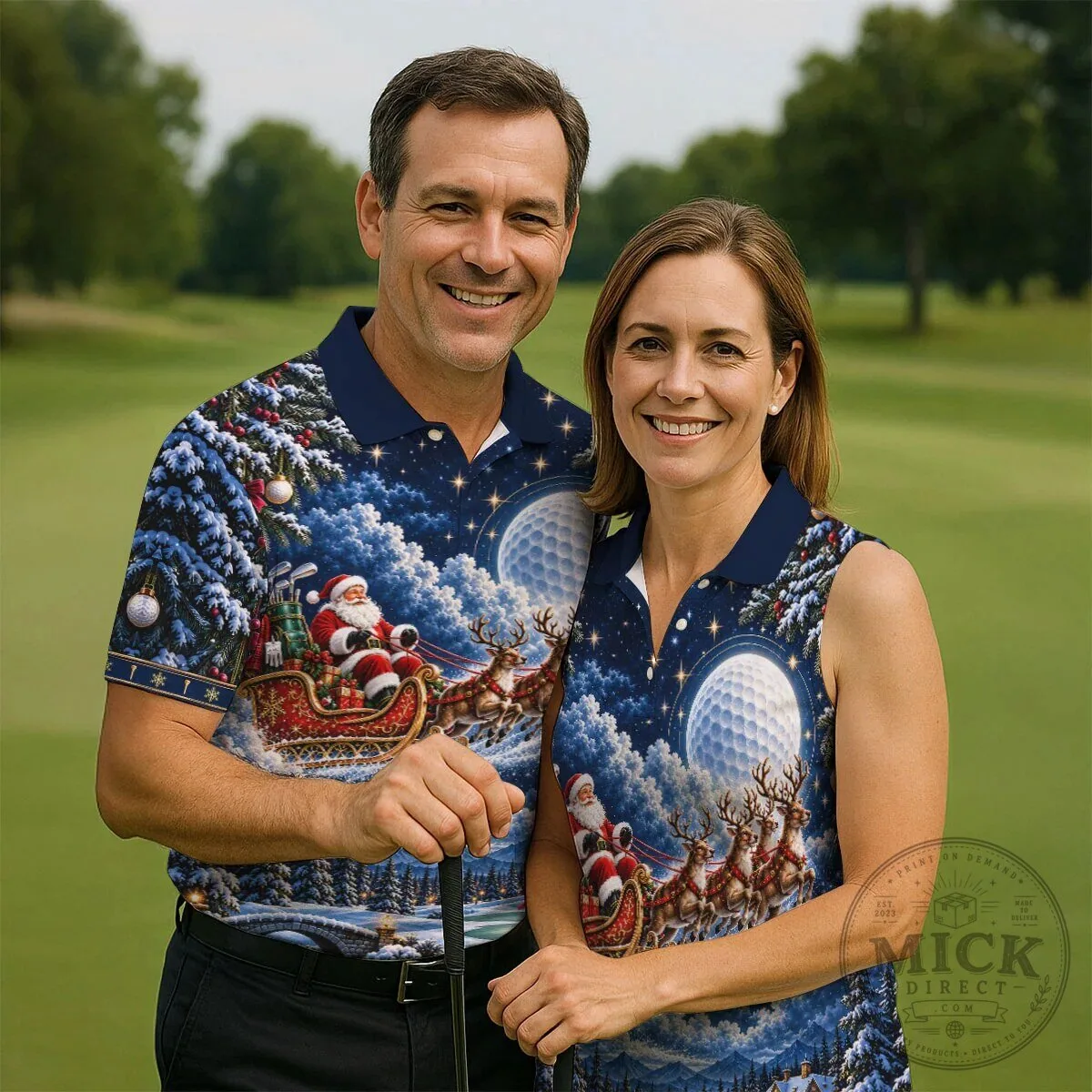 Christmas Santa Sleigh Reindeer Golf Ball Moon Winter Holiday Polo Shirt 18 Christmas Santa Sleigh Reindeer Golf Ball Moon Winter Holiday Polo Shirt